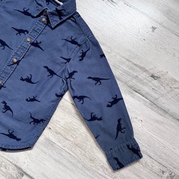 H&M Boys Corduroy Button Down Shirt 2-3Y Blue Dinosaur Print Long Sleeve Casual - Picture 4 of 7